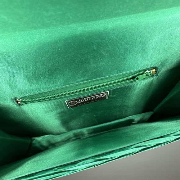 Vintage 50s Walborg Green Satin Evening Clutch with Gold Embellishment Handmade - Picture 10 of 11